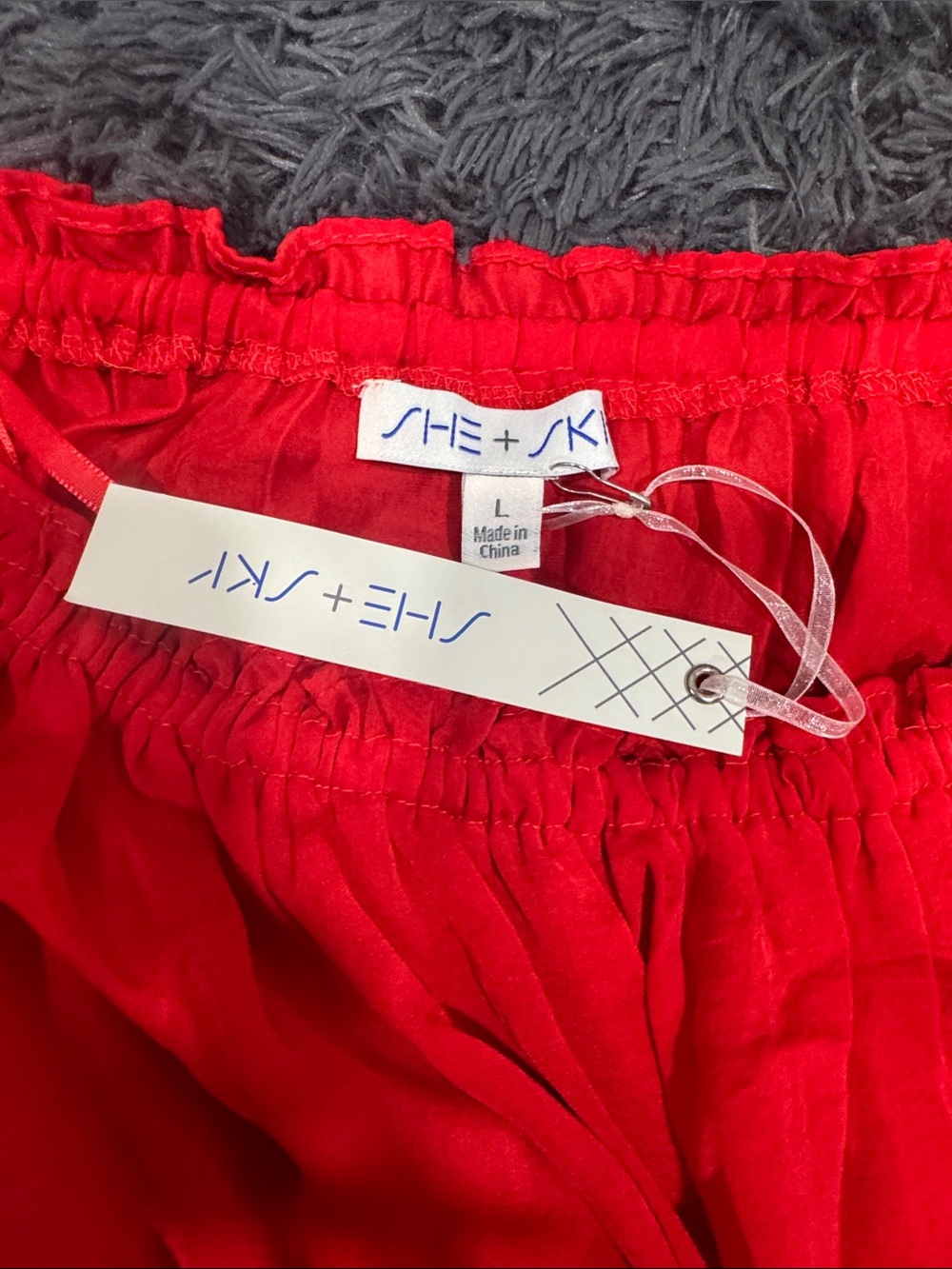 She + Sky Red Off-Shoulder Ruffle Top - Picture 2 of 4